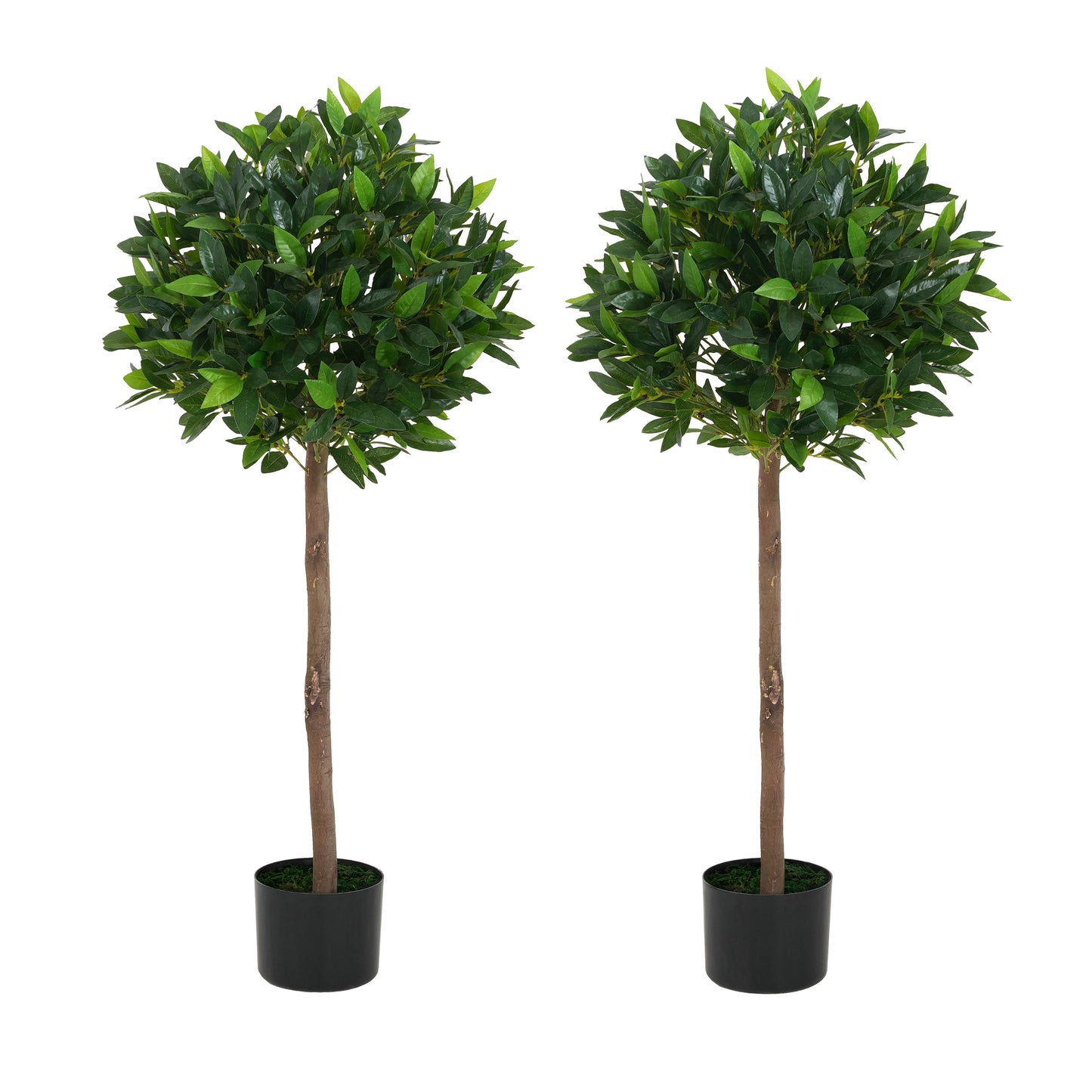 Aeron 49" Artificial Topiary Bay Tree Ball with Black Plastic Pot - 2pcs