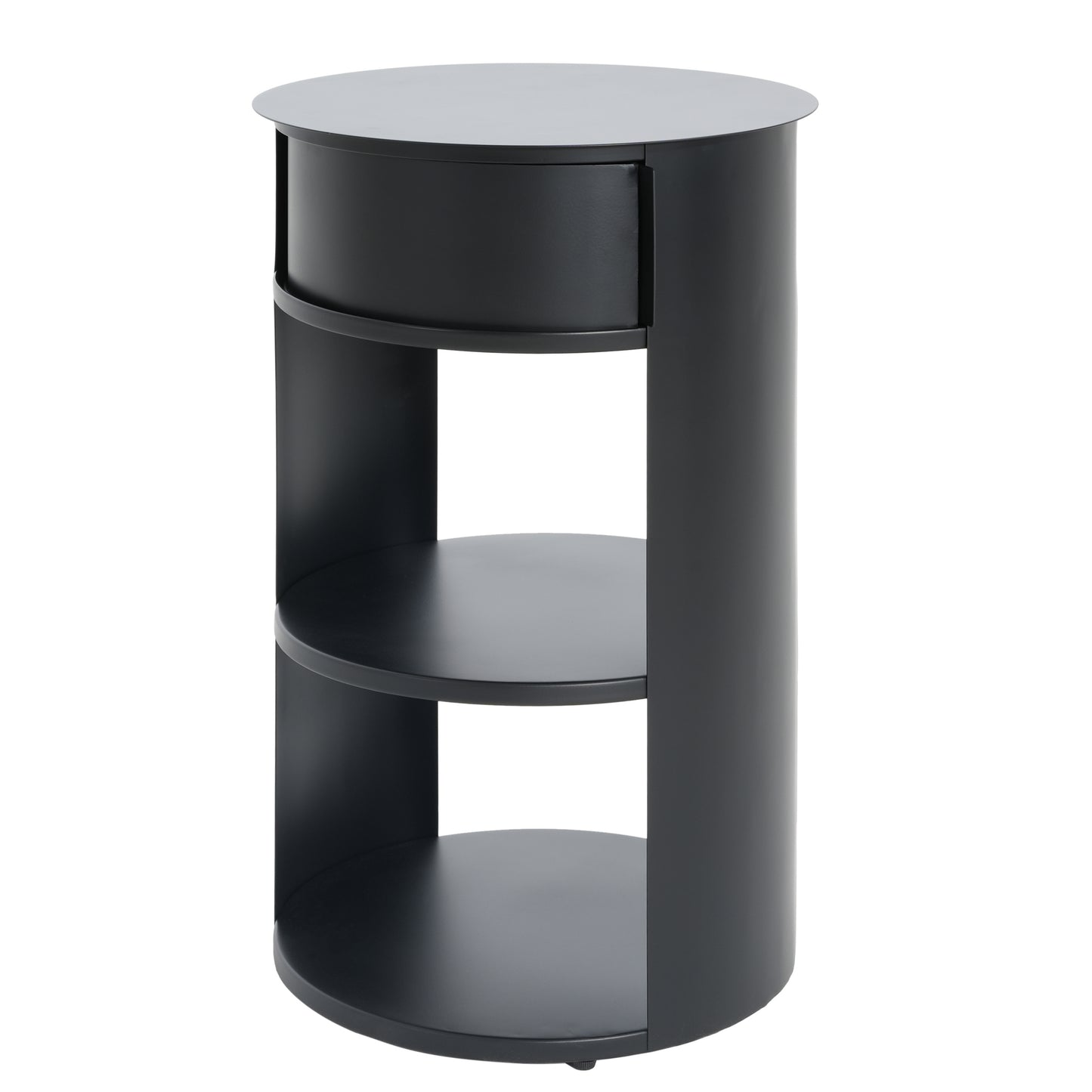 Somatilae Indoor 3-Tier Metal Round Side Table with Sliding Door Cabinet