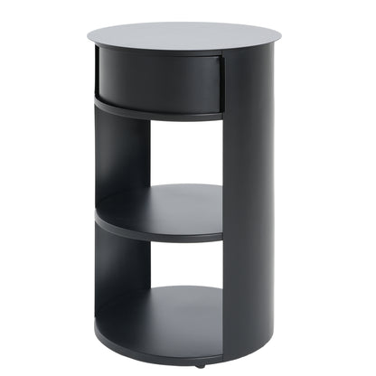 Somatilae Indoor 3-Tier Metal Round Side Table with Sliding Door Cabinet