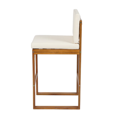 Tylarion Outdoor Rustic Acacia Wood Barstool with Cushions,Set of 2