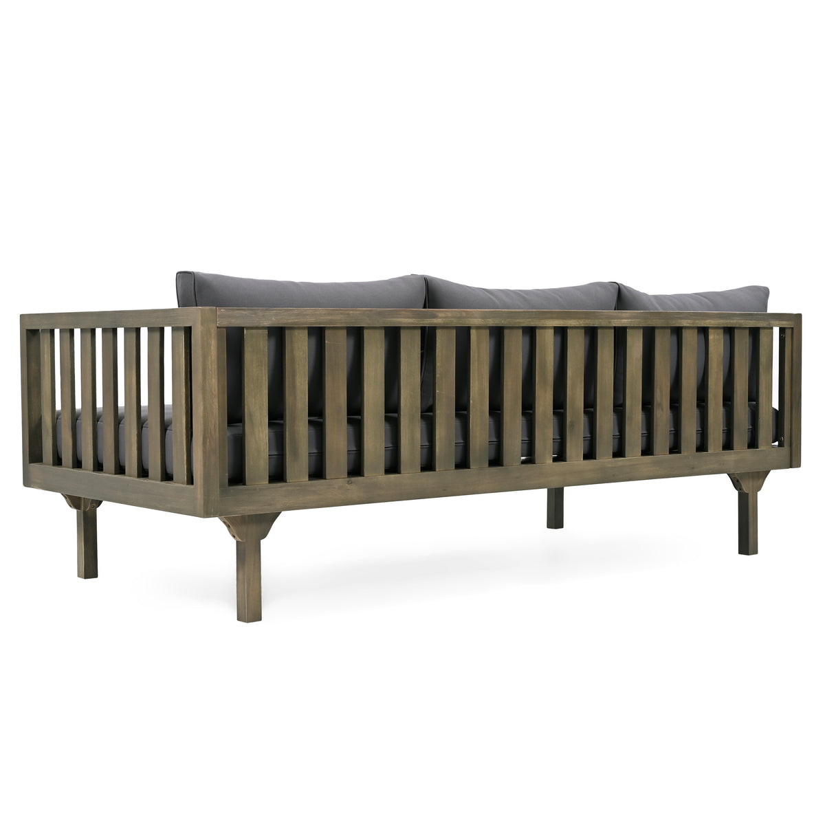 Pastiche Claremont Outdoor 3 Seater Acacia Wood Daybed with Fabric Water Resistant and Removable Cushions, Patio Garden Sofa with Slat Paneling Armrest and Back, Grey and Dark Grey