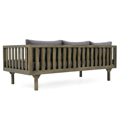 Pastiche Claremont Outdoor 3 Seater Acacia Wood Daybed with Fabric Water Resistant and Removable Cushions, Patio Garden Sofa with Slat Paneling Armrest and Back, Grey and Dark Grey