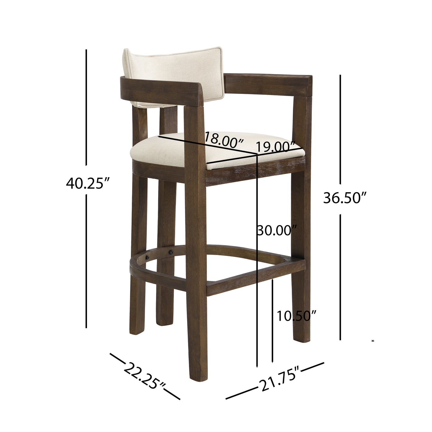 Thorn 30" Wooden Frame and Upholstered barstool with arm and back,Set of 2