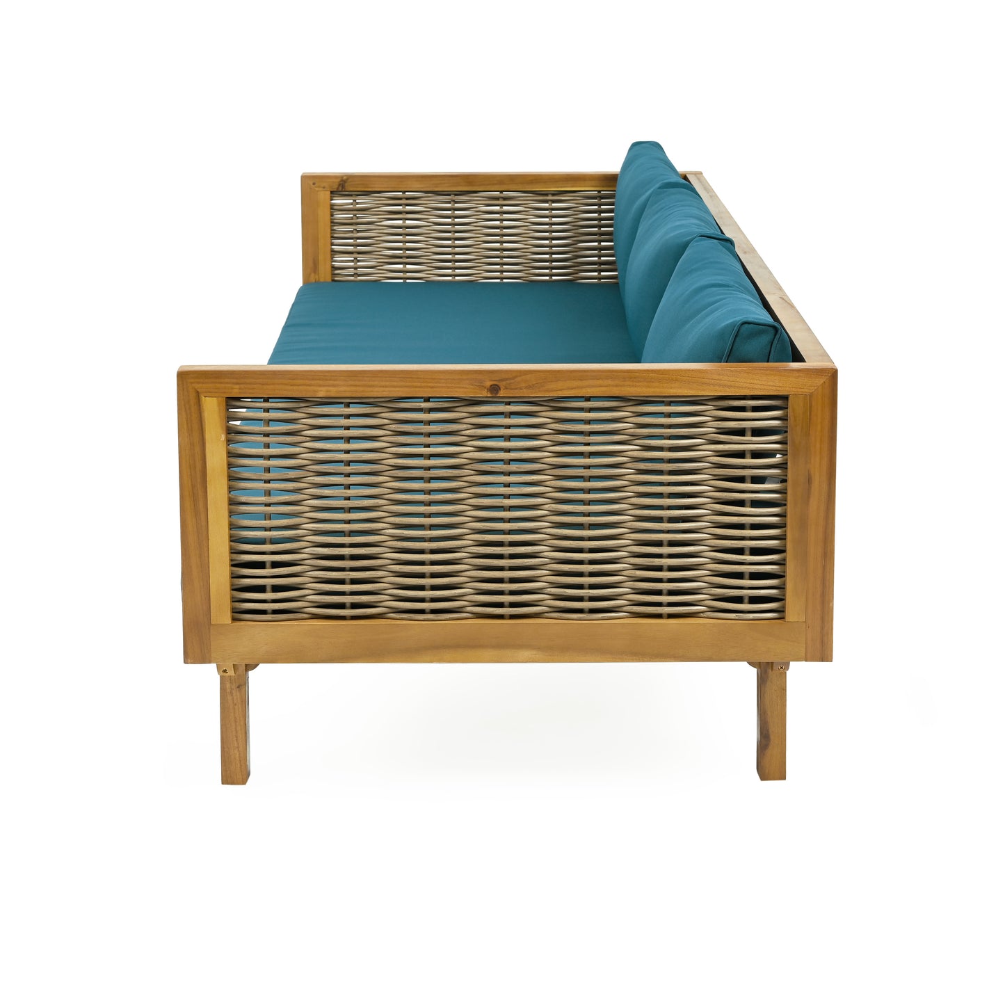 Xenath Outdoor Patio Furnitre Sets 3 Pieces,3 Seater Daybed With Rattan Arms  + Acacia Wood Table