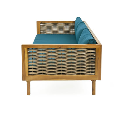 Xenath Outdoor Patio Furnitre Sets 3 Pieces,3 Seater Daybed With Rattan Arms  + Acacia Wood Table