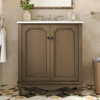 Orion 30" Vintage Bathroom Vanity with Ceramic Sink, Bathroom Vanity Cabinet,Antique Brown