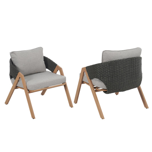 Reafter Outdoor Patio Elegant rattan Chair with Cushions (Set of 2)
