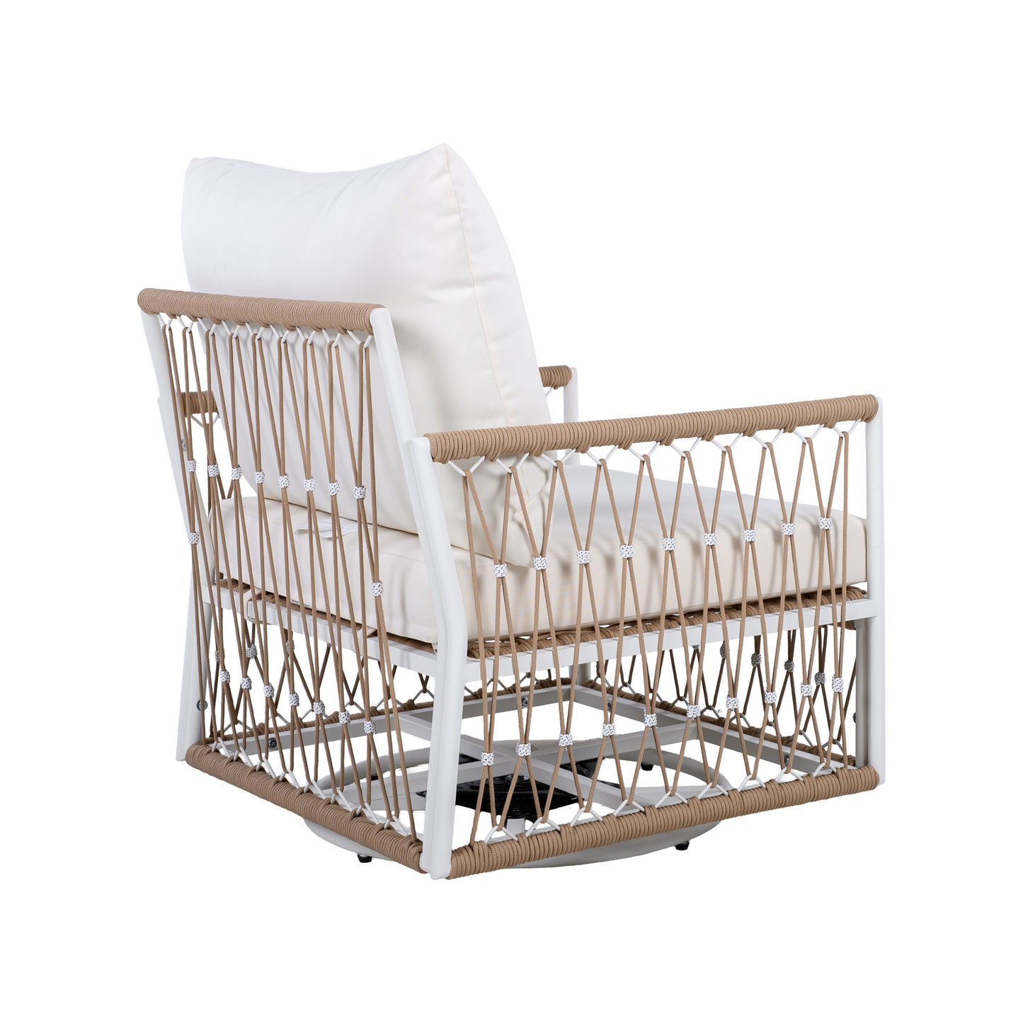 360° Swivel Bohemian Outdoor Lounge Chair with Handwoven Rope,Waterproof Cushions[Set of 2]