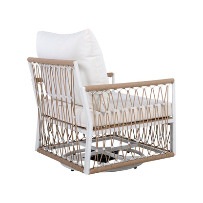 360° Swivel Bohemian Outdoor Lounge Chair with Handwoven Rope,Waterproof Cushions[Set of 2]