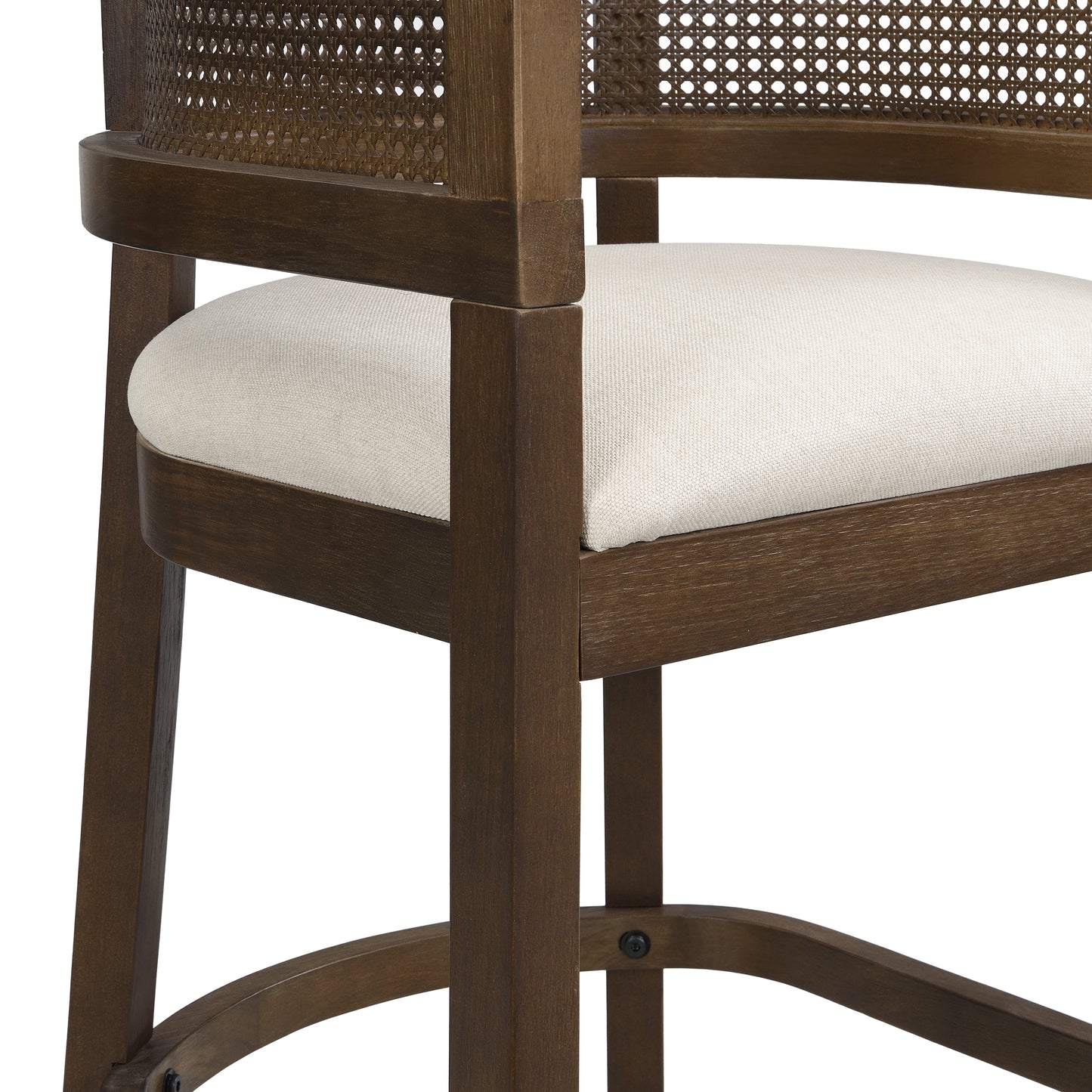 Tiberius Wood And Rattan Upholstered Arm Bar Stools,Set of 2