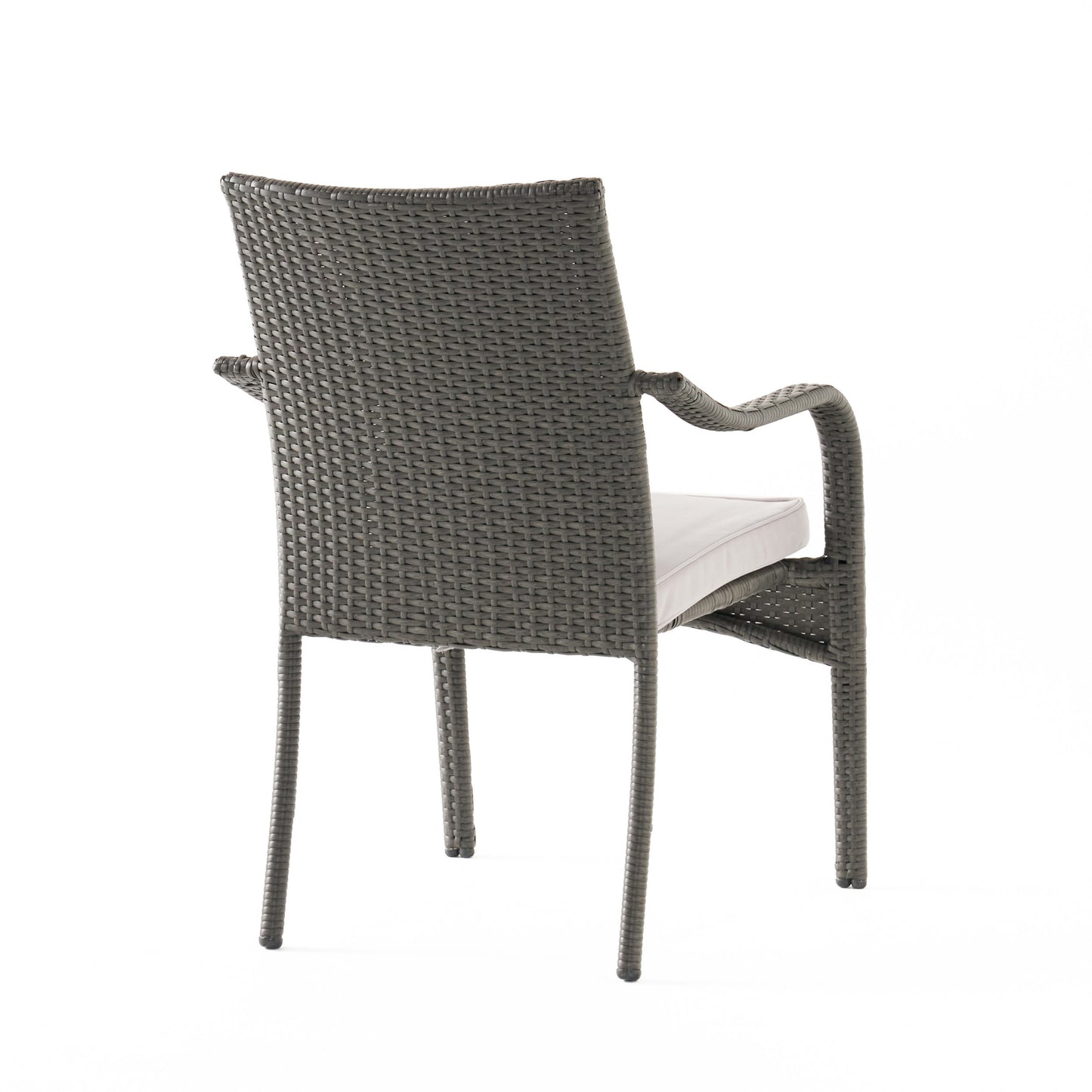 Eulaliy Outdoor 6 Pieces PE Rattan Chat Set,Include 4 Stacking Chair With Cushion,1 Wood Bench,1 Dining Table