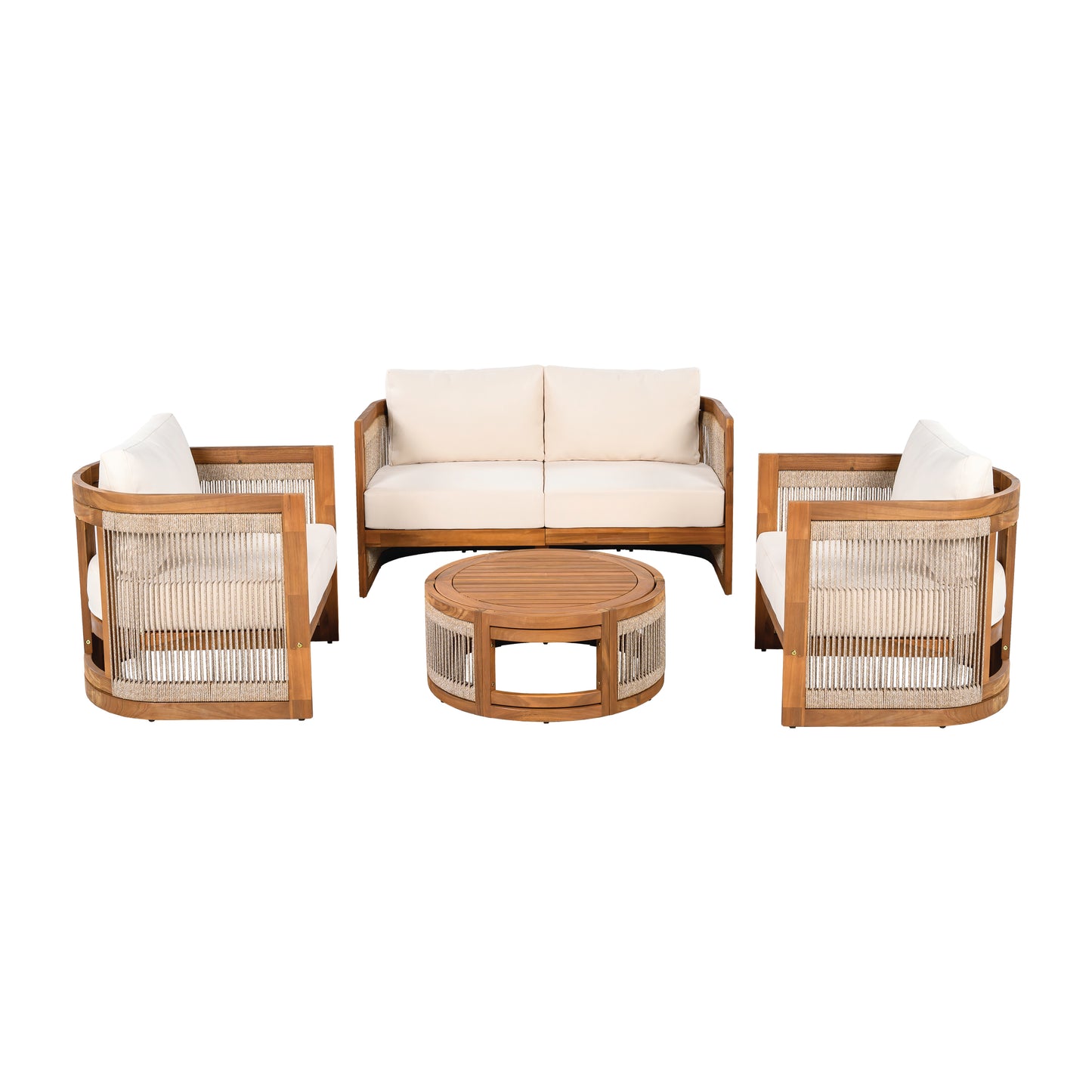 Vireo 4-Piece Patio Seating Group 2 Chairs, Loveseat & Table Acacia Wood Outdoor Furniture Set