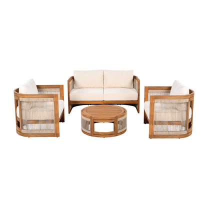 Vireo 4-Piece Patio Seating Group 2 Chairs, Loveseat & Table Acacia Wood Outdoor Furniture Set