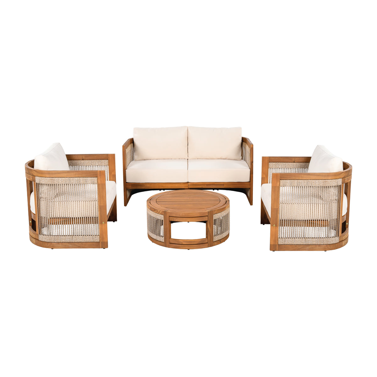 Ineffable Nesbit 8-Seater Patio Furniture Set with Removable Cushion, 8 Piece Outdoor Acacia Wood Conversation Set, Wooden Outdoor Sectional Sofa Set with Coffee Table, Gray