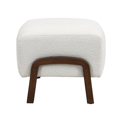 Sorena Upholstered Ottoman, Wooden Legs, White, Boucle