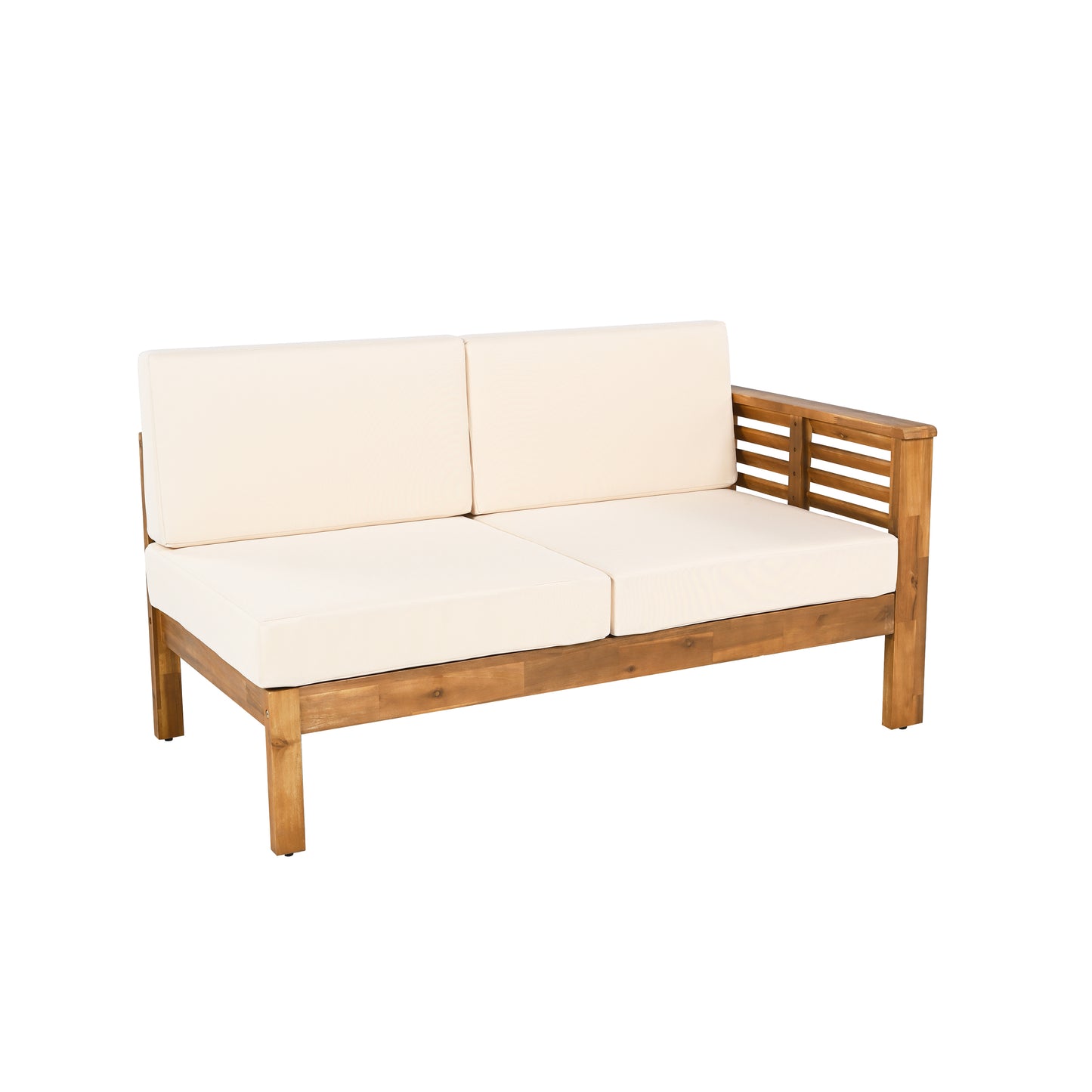 Fawne 4-Pieces Acacia Wood Patio Furniture Set, Outdoor Sectional Sofa Set with Coffee Table, 5 Seats L Shape Sofa Set Deep Seating with Soft Cushion, for Garden, Backyard Porch Balcony, Teak & Cream