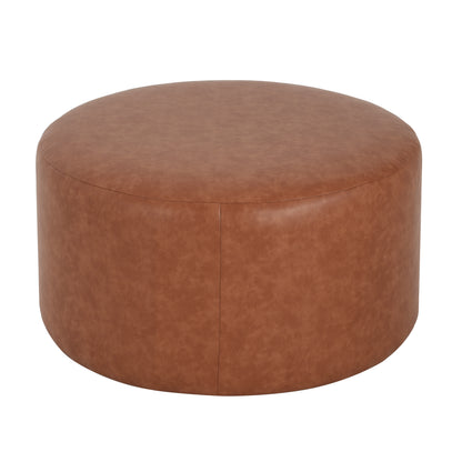 Placidity GAVI PU Leather Ottoman Foot Stool, 30" Pouf Footstool Ottoman Seat, Upholstered Foot Chair, Round Footrest, Modern Side Table for Living Room Bedroom Home Decor, Cognac Brown