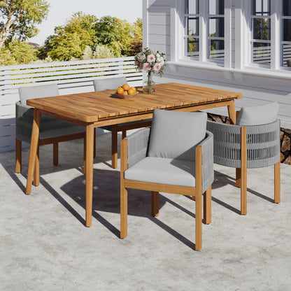 Sylvia Outdoor Dining Set with Acacia Wood Table and 4 Chairs,Waterproof Cushions