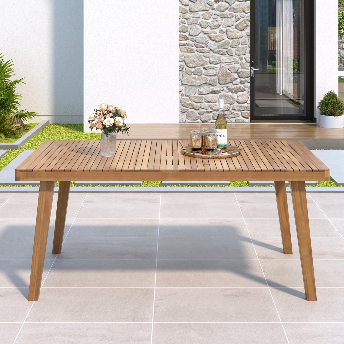 Somadorin 69" Acacia Wood Outdoor Dining Table with Slatted Top