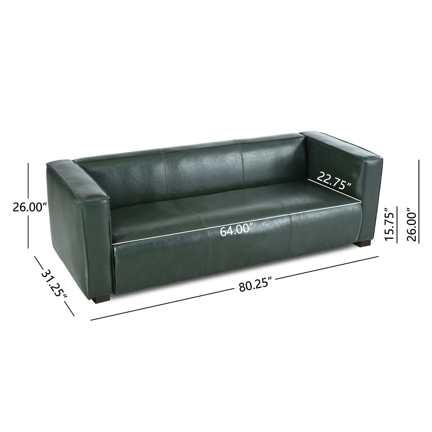 Minkler Contemporary Faux Leather 3 Seater Sofa