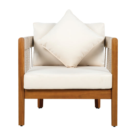 Tavithalae Acacia Wood Outdoor Club Chair with Water-Resistant  Cushions