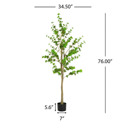 Kyrion 76" Artificial Enkianthus Tree with Black Plastic Pot