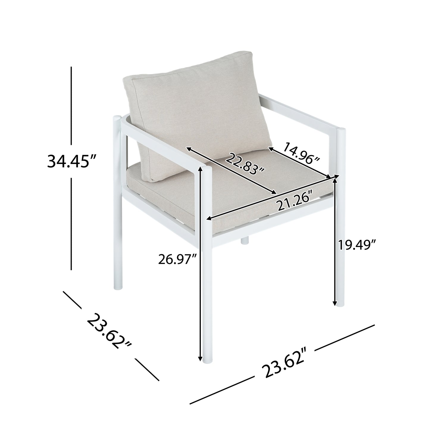 Thorne Outdoor Dining Chair Set of 2, All-Weather Aluminum Frame Patio Chairs with Fabric Cushions, 300lbs Capacity