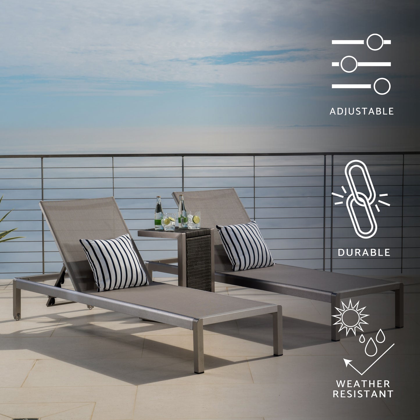 Cherie 3pc Outdoor Chaise Lounge Chair & Table Set