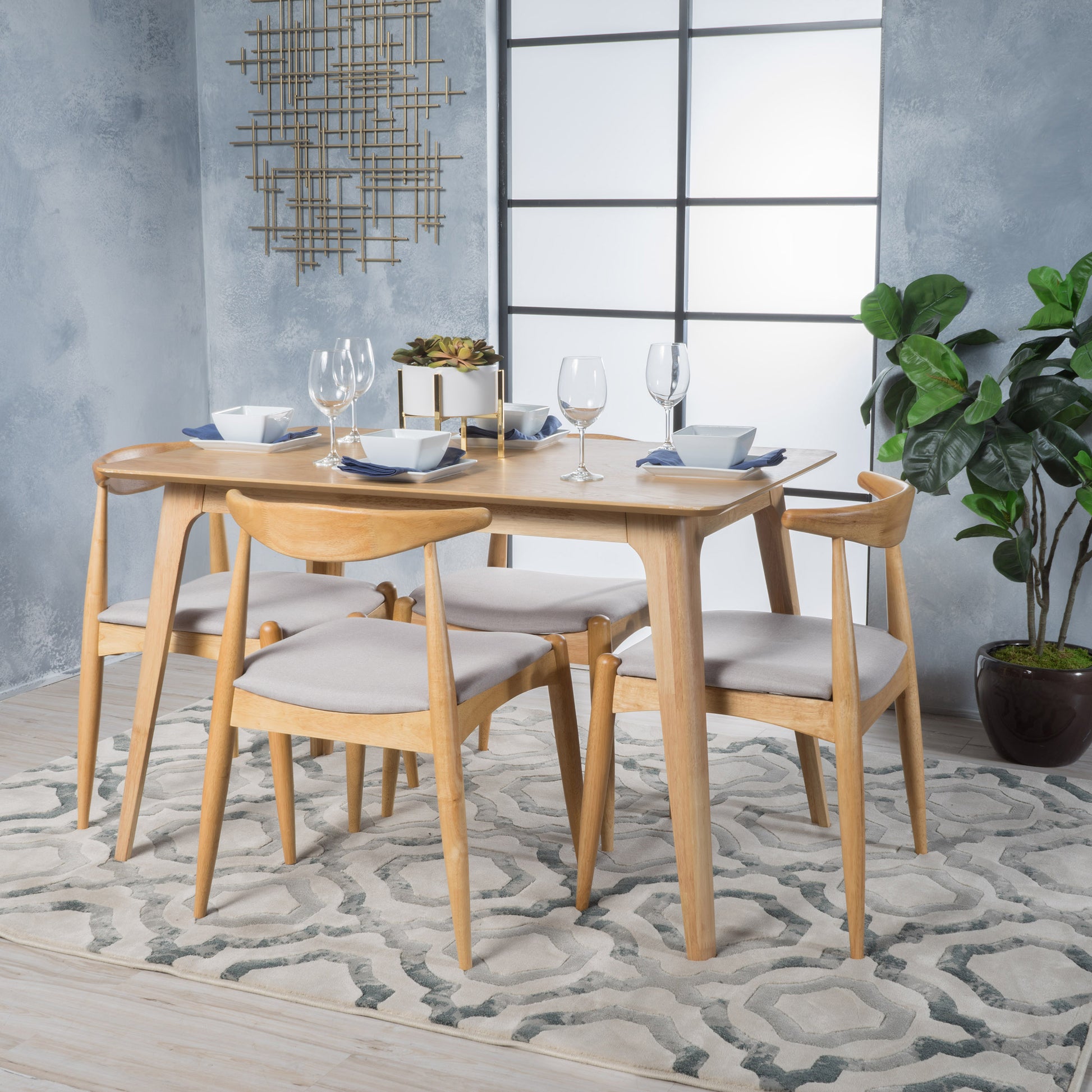 Francaise Mid-Century Oak Finish Piece Dining Set – GDFStudio