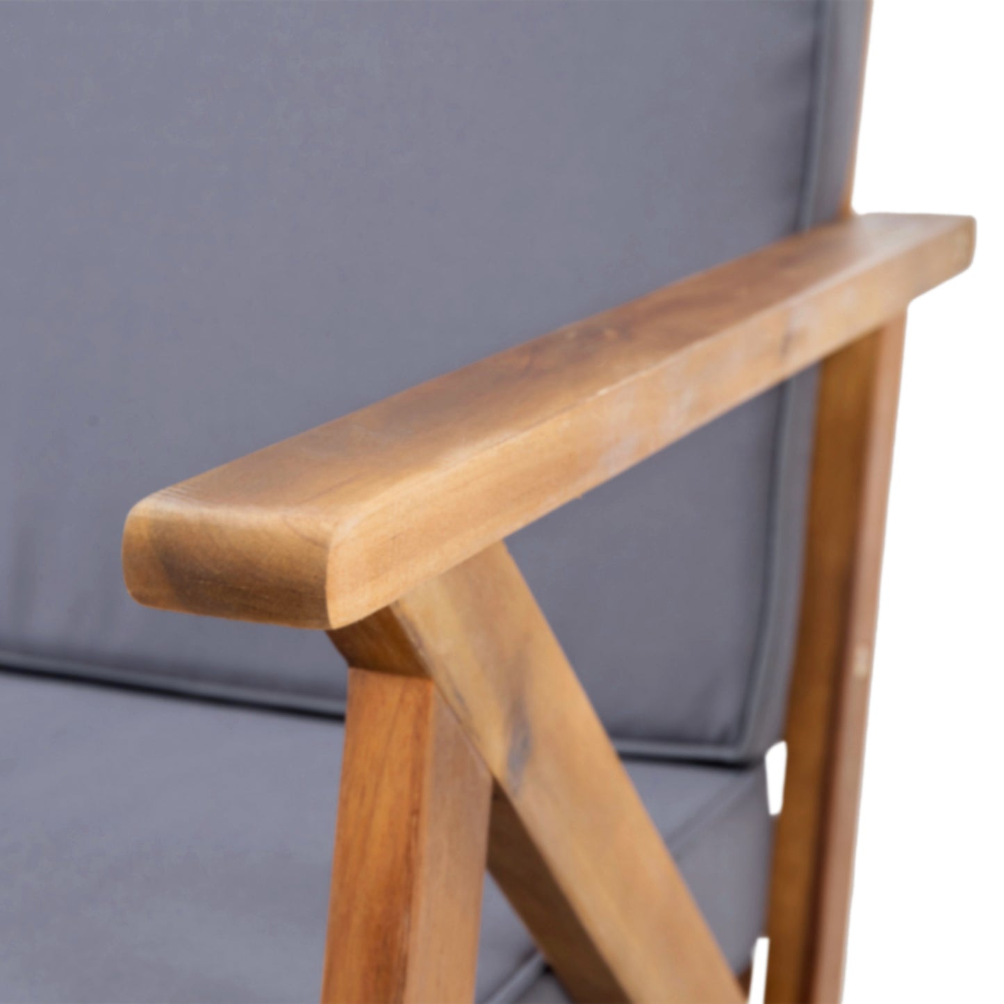 Manarola 4 Pc Outdoor Natural Wood Finish Chat Set w/ Water Resistant Cushion