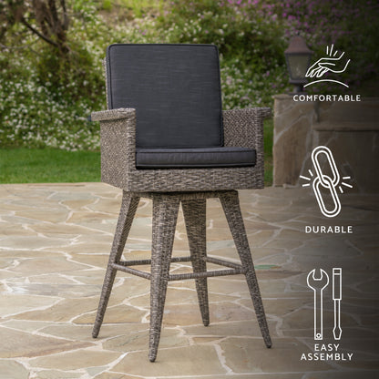 Elysium 30-Inch Outdoor Wicker Barstool with Water Resistant Cushions