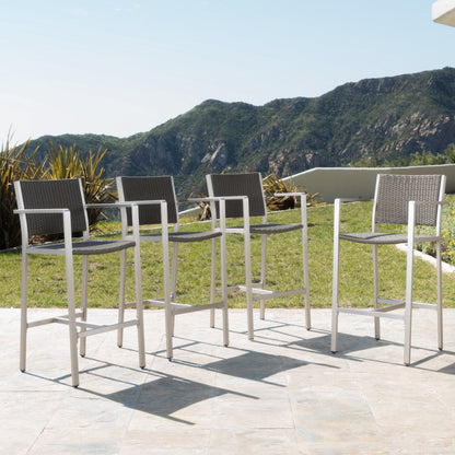 Capral Outdoor Modern Gray Wicker Barstools with Aluminum Frame (Set of 4)