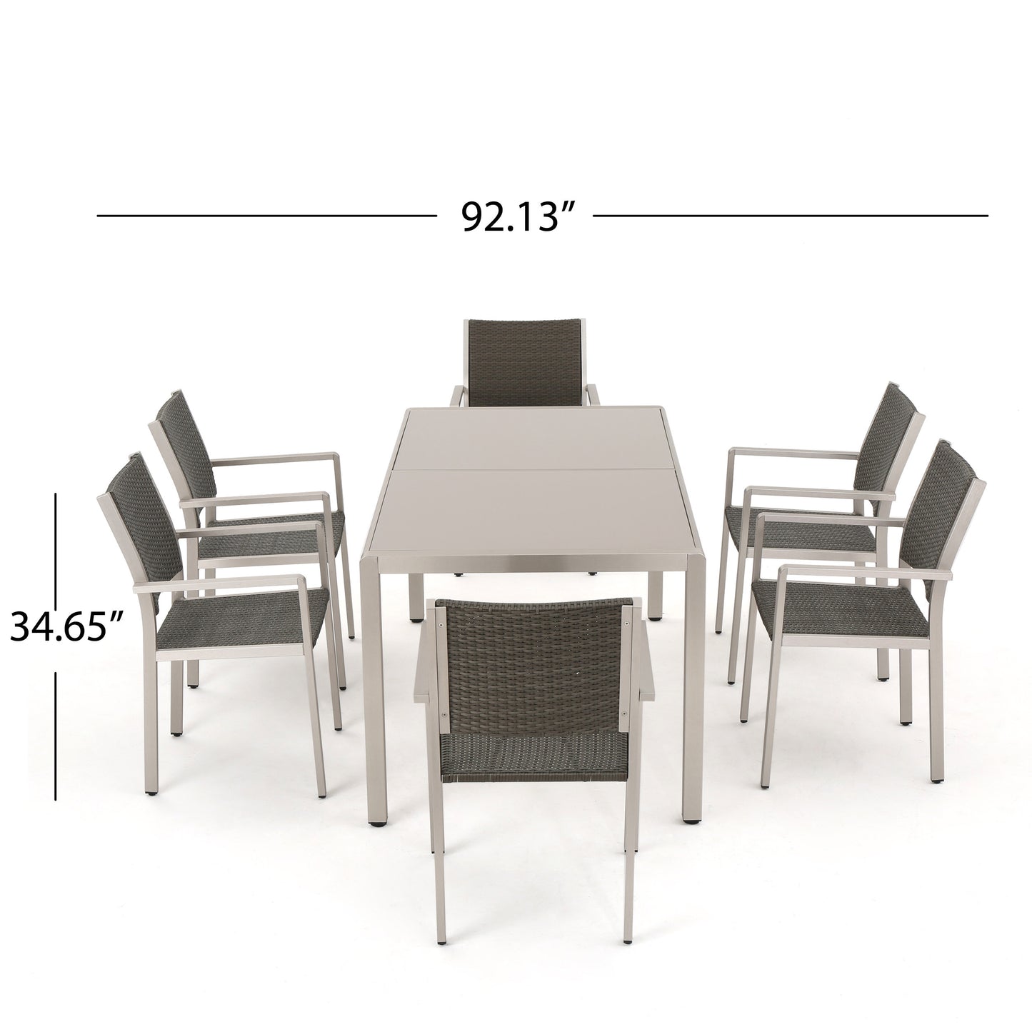 Coral Bay Outdoor 7Pc Grey Aluminum Dining Set w/ Glass Table Top