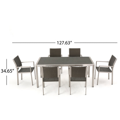 Coral Bay Outdoor 7Pc Aluminum Dining Set w/ Wicker Top