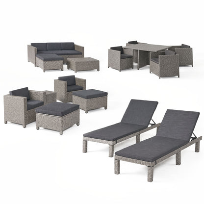 Phillips Outdoor 17 PcWicker Patio Set w/Water Resistant Cushion