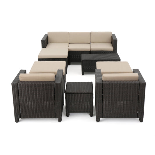 Feronia Outdoor 10 Piece Wicker Sofa Collection w/ Water Resistant Cushions