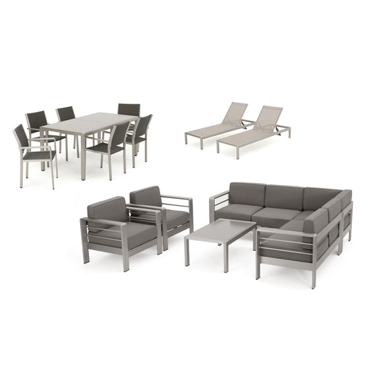 Coral Bay Outdoor Glass Dining Set with Sofa Set, Club Chairs, & Lounges