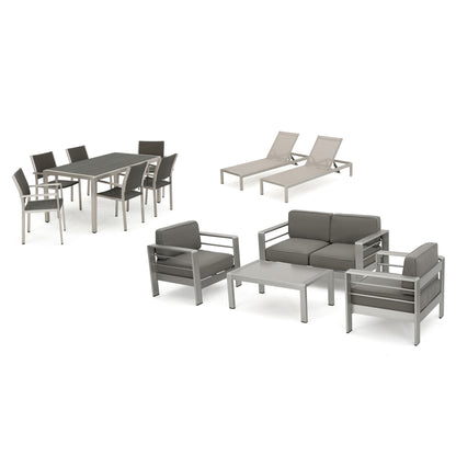 Coral Bay Outdoor Wicker Dining Set with Chat Set and Lounges