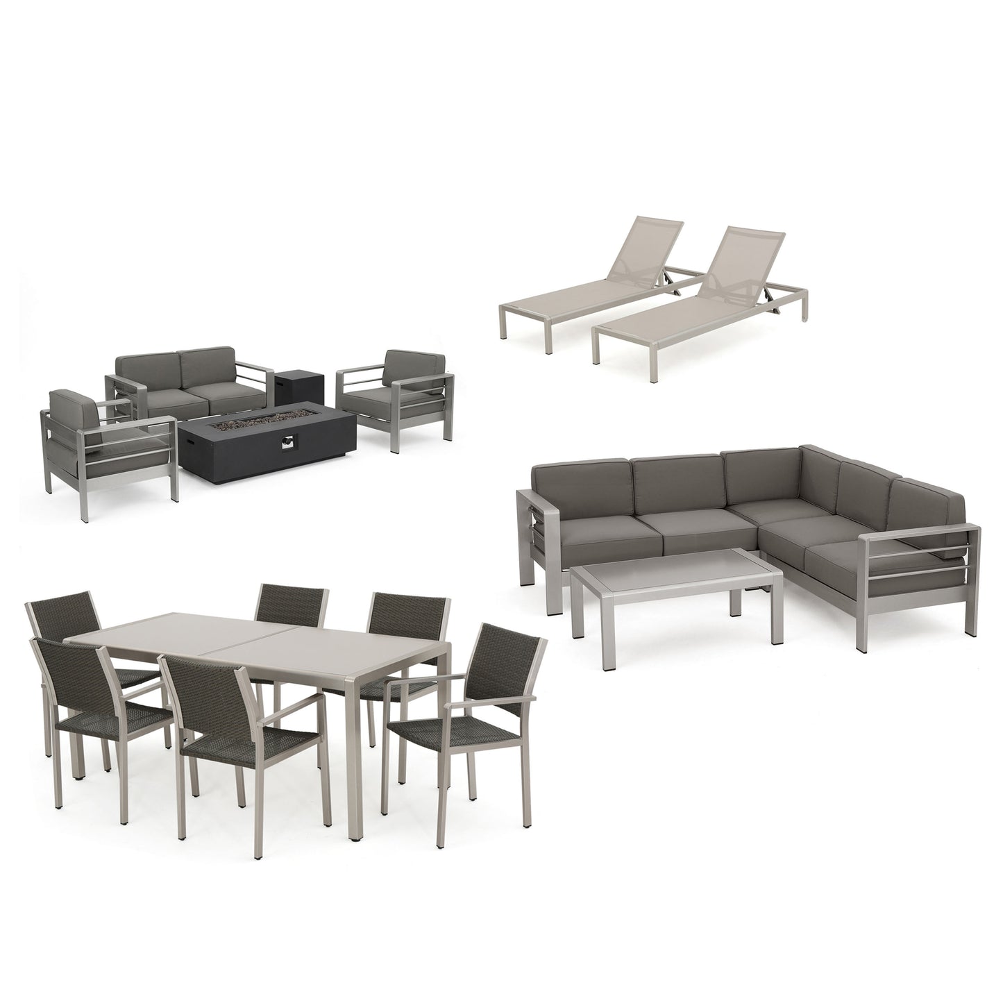 Coral Bay 17-Piece Grand Patio Sectional, Lounge, Dining Set & Fire Table