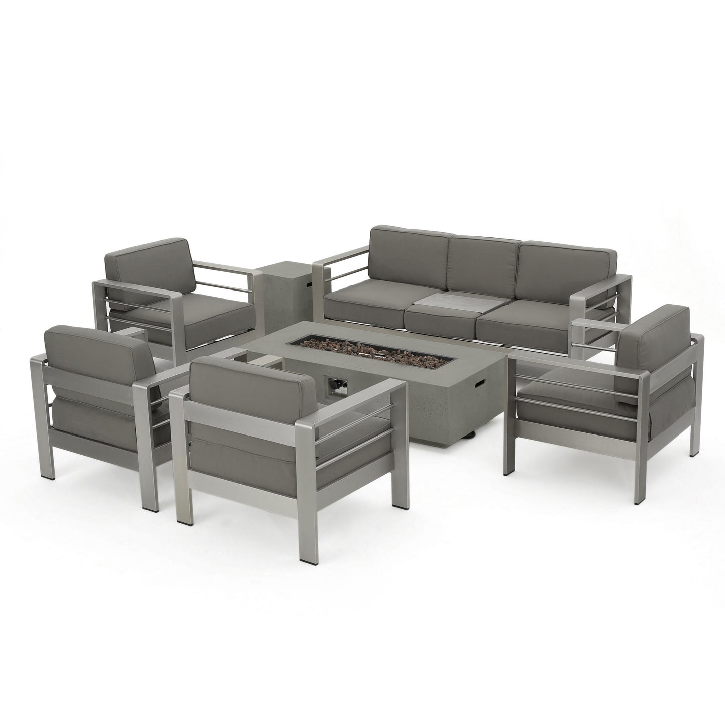 Coral Outdoor Aluminum 7 Seater Chat Set with Fire Pit