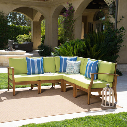 Capri Outdoor 5 Piece Sectional with Green Water Resistant Cushions