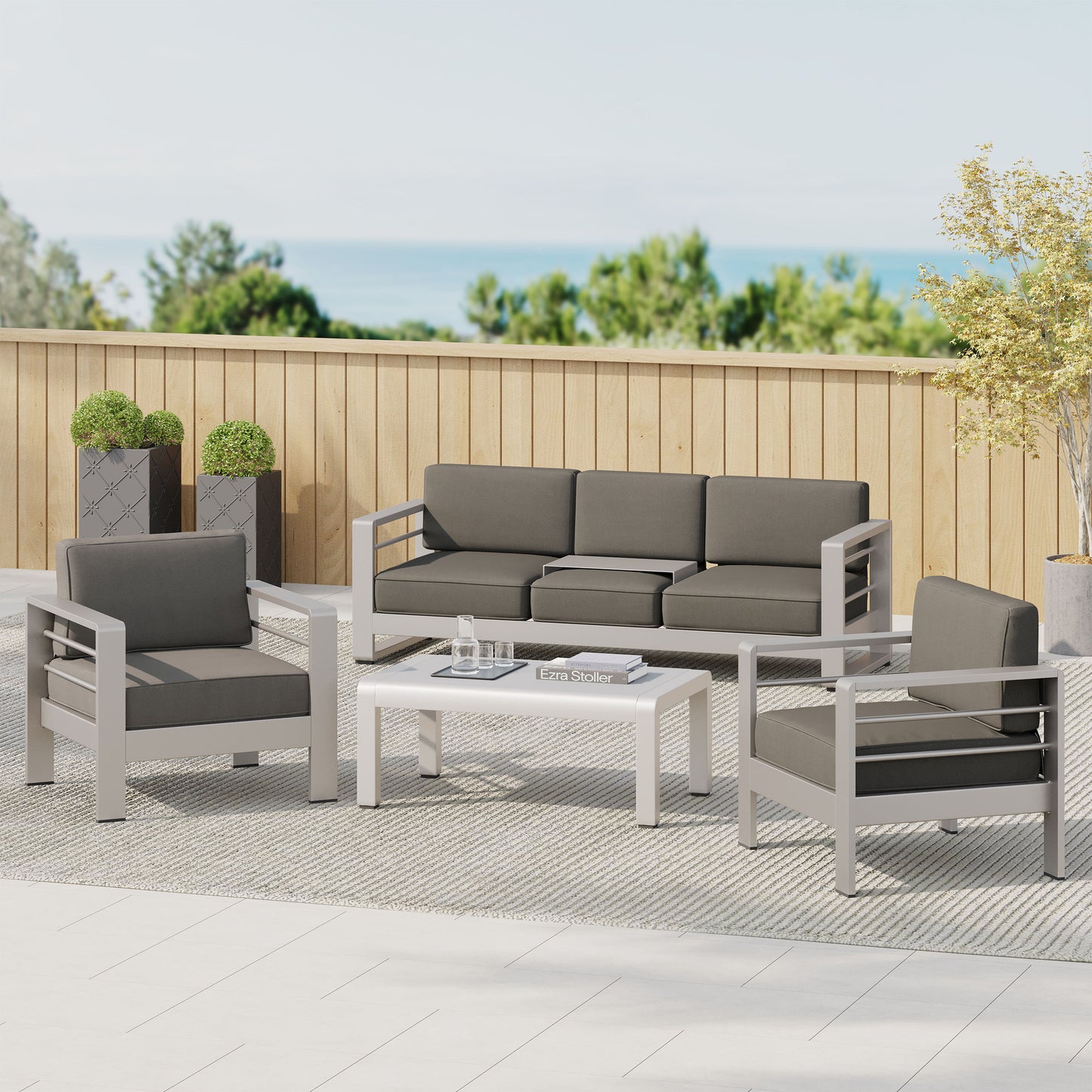 Coral Bay Outdoor 4 Piece Aluminum Chat Set with Cushions