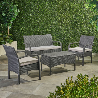 Cordyline Outdoor 4Pc Wicker Chat Set w/ Water Resistant Cushions