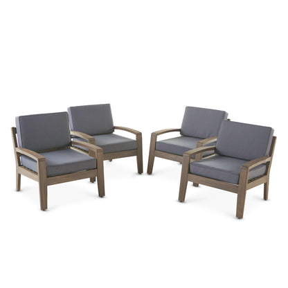 Giselle Outdoor Acacia Wood Club Chairs w/ Water Resistant Cushions