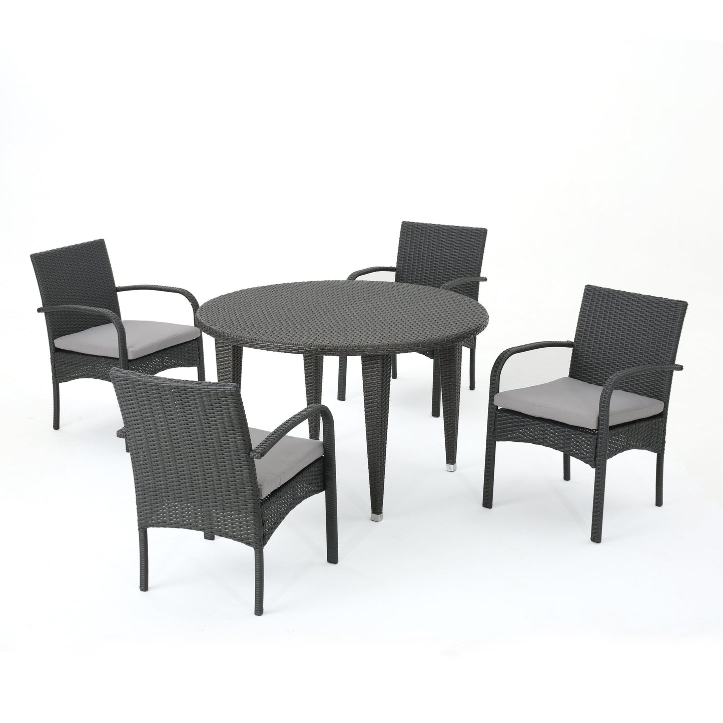 Maloa Outdoor 5 Piece Wicker Circular Dining Set with Water Resistant Cushions