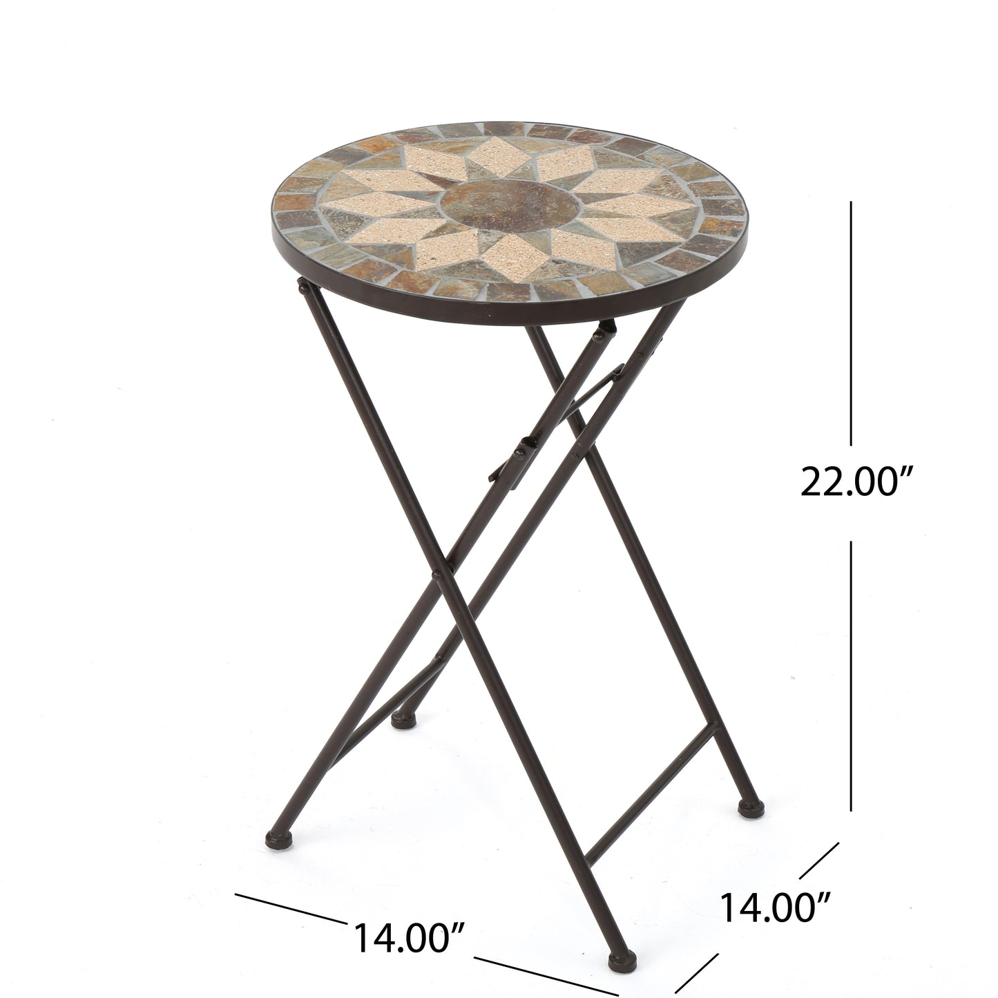 Sandor Outdoor Beige and Black Stone Side Table with Iron Frame