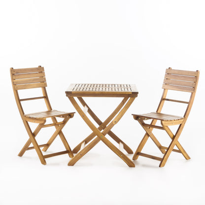 Versaille Outdoor 3 Piece Foldable Grey Finished Acacia Wood Bistro Set