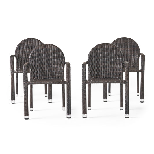 Ava Outdoor Wicker Armed Stack Chairs With Aluminum Frame (Set of 4)