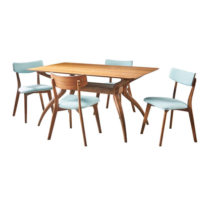Nerron Mid Century Finished 5 Piece Wood Dining Set with Fabric Chairs
