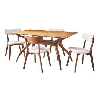 Nerron Mid Century Finished 5 Piece Wood Dining Set with Fabric Chairs